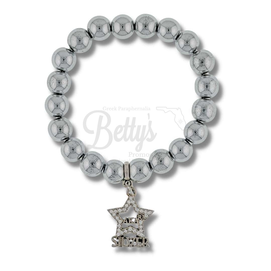 Alpha Kappa Alpha AKA Silver Star Beaded Bracelet, AKA Bracelet with AKA Silver Star CharmSilver-Betty's Promos Plus Greek Paraphernalia