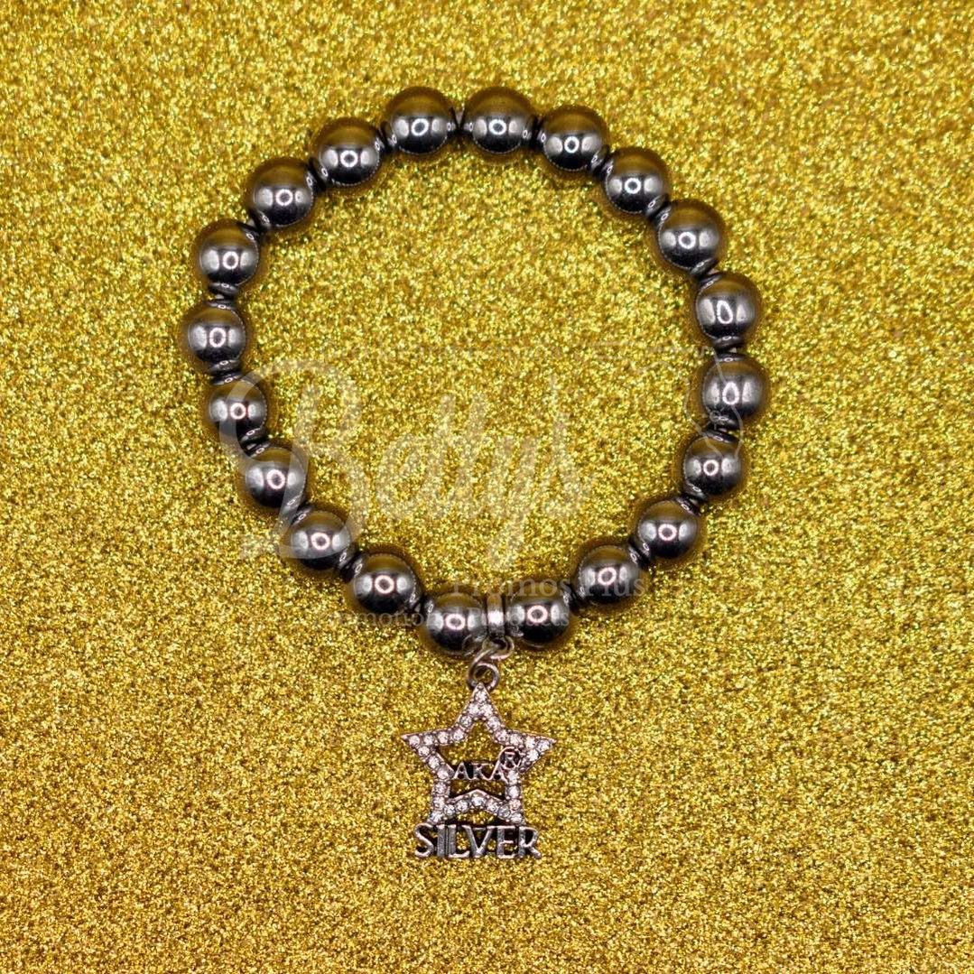 Alpha Kappa Alpha AKA Silver Star Beaded Bracelet with Silver Star CharmSilver-Betty's Promos Plus Greek Paraphernalia