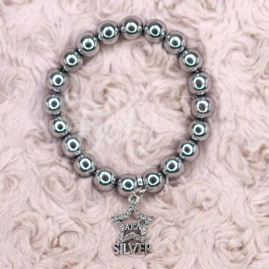 Alpha Kappa Alpha AKA Silver Star Beaded Bracelet with Silver Star CharmSilver-Betty's Promos Plus Greek Paraphernalia