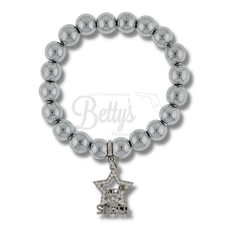 Alpha Kappa Alpha AKA Silver Star Beaded Bracelet with Silver Star CharmSilver-Betty's Promos Plus Greek Paraphernalia