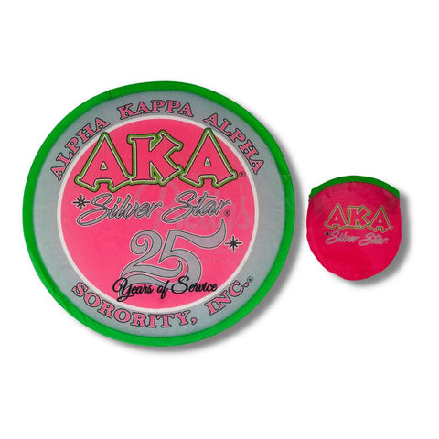 Alpha Kappa Alpha AKA Silver Star Collapsible Pop Up Nylon FanPink-Betty's Promos Plus Greek Paraphernalia