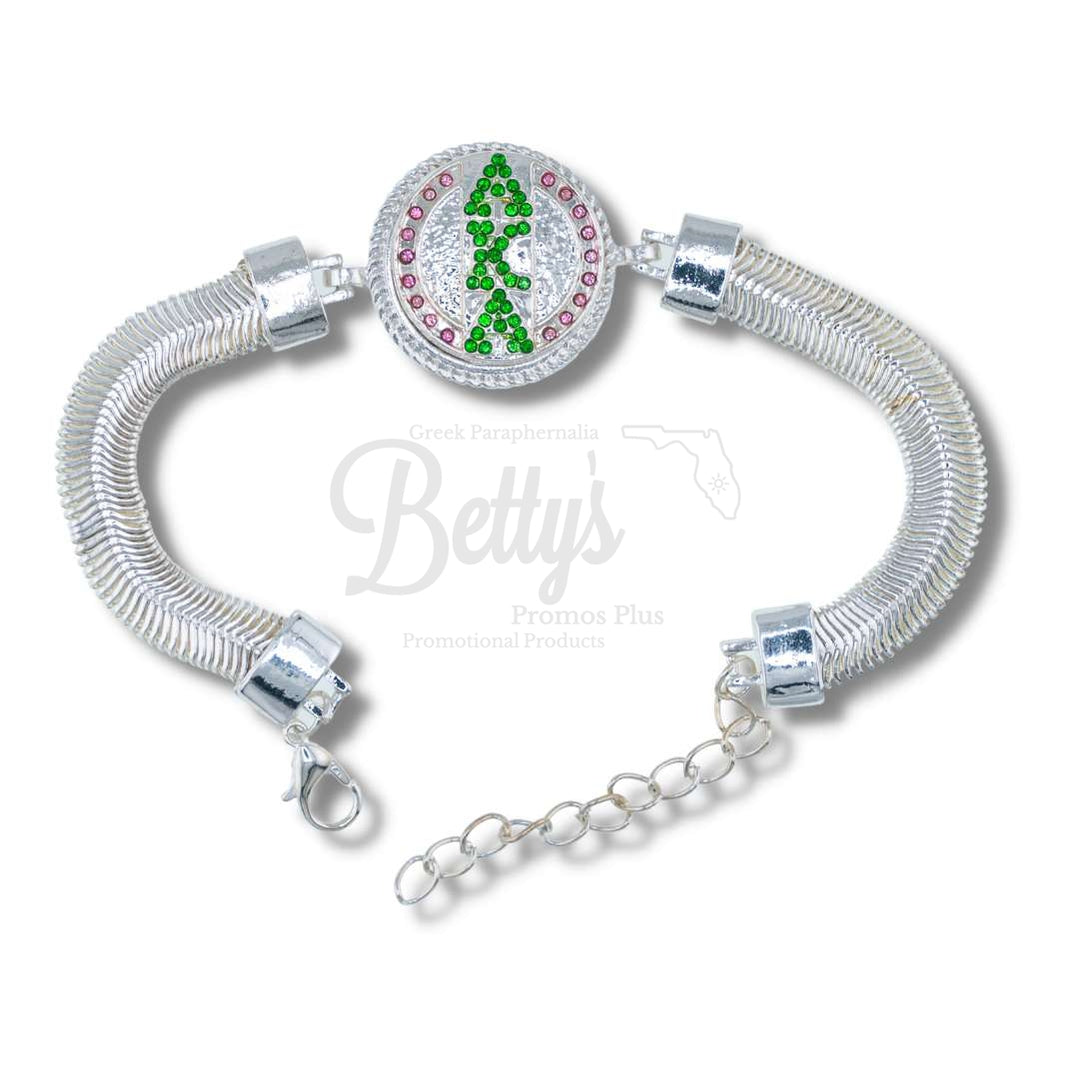 Alpha Kappa Alpha AKA Snap Button Bracelet Jewelry with Interchangeable SnapsSilver-Single Bracelet-Vertical AKA Letters-Betty's Promos Plus Greek Paraphernalia