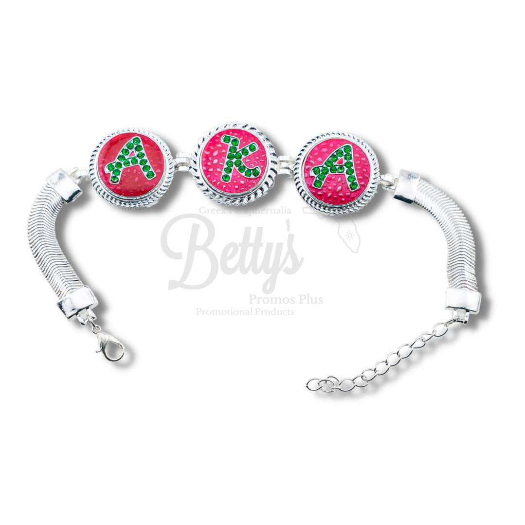 Alpha Kappa Alpha AKA Snap Button Bracelet Jewelry with Interchangeable SnapsSilver-Triple Bracelet-Triple AKA Letters-Betty's Promos Plus Greek Paraphernalia