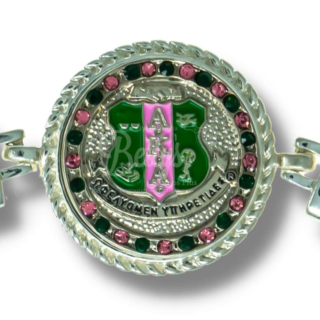 Alpha Kappa Alpha AKA Snap Button Bracelet Jewelry with Interchangeable SnapsSilver-Single Bracelet-AKA Shield-Betty's Promos Plus Greek Paraphernalia