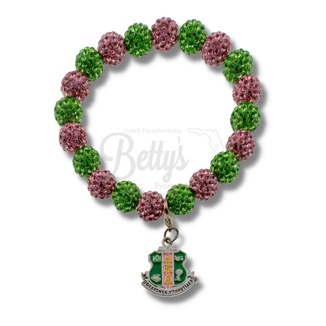 Alpha Kappa Alpha AKA Stone Bead Bracelet with Shield CharmPink-Betty's Promos Plus Greek Paraphernalia