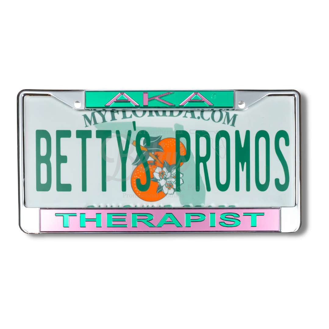 Alpha Kappa Alpha AKA Therapist Metal Acrylic Mirror Laser Engraved Auto Tag FramePink Bottom-Betty's Promos Plus Greek Paraphernalia