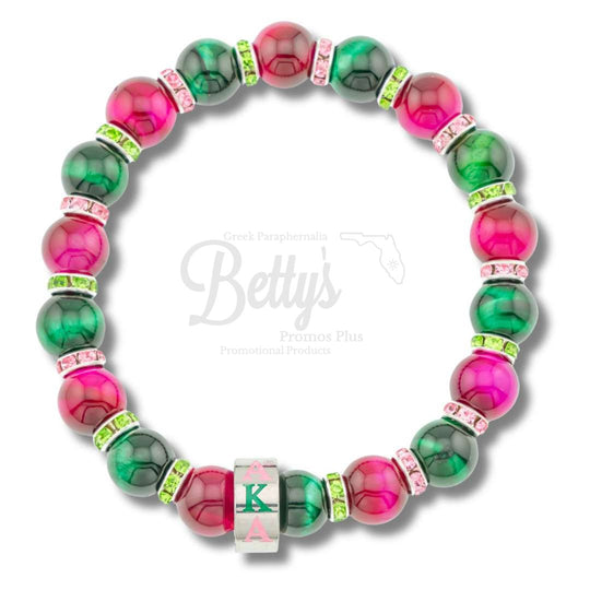 Alpha Kappa Alpha AKA Tiger Eye Beaded Bracelet with Rhinestone SpacersPink & Green-Betty's Promos Plus Greek Paraphernalia