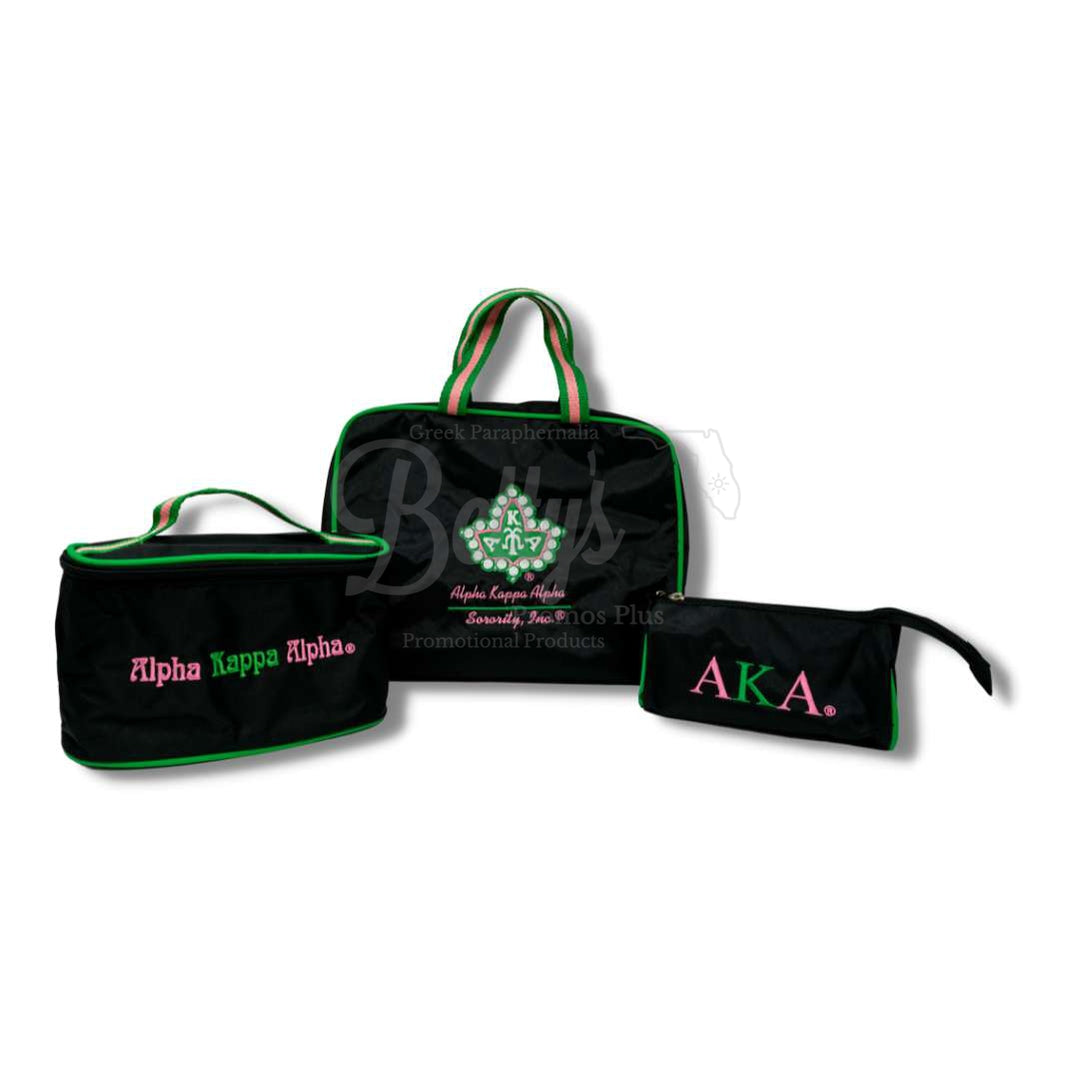 Alpha Kappa Alpha AKA Toiletry Bag Set of 3 Makeup Travel Kit Bathroom and Luggage OrganizerGreen Trim-Betty's Promos Plus Greek Paraphernalia