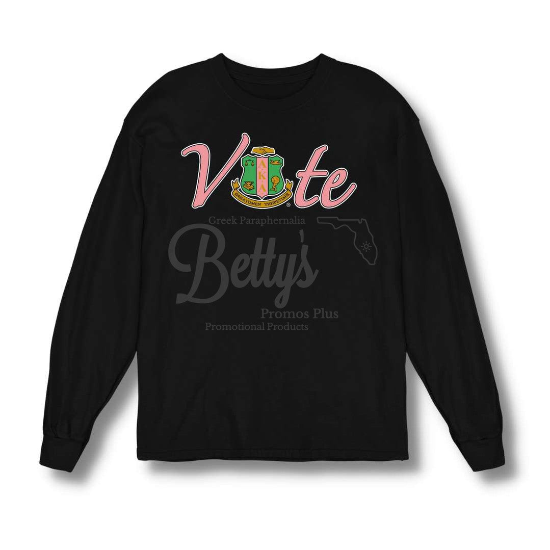 Alpha Kappa Alpha AKA VOTE Screen Printed T-ShirtBlack-Long Sleeve-Small-Betty's Promos Plus Greek Paraphernalia