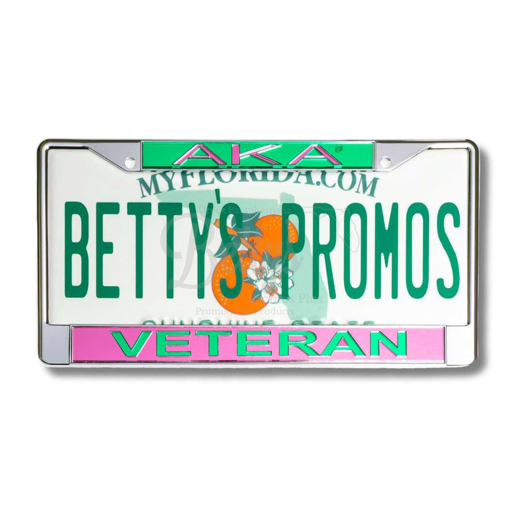 Alpha Kappa Alpha AKA Veteran Metal Acrylic Mirror Laser Engraved Auto Tag FramePink Bottom-Betty's Promos Plus Greek Paraphernalia