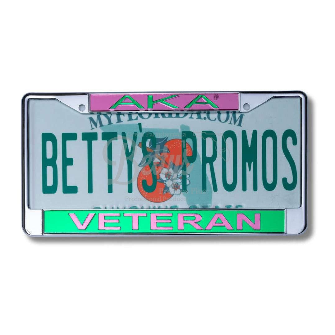 Alpha Kappa Alpha AKA Veteran Metal Acrylic Mirror Laser Engraved Auto Tag FrameGreen Bottom-Betty's Promos Plus Greek Paraphernalia