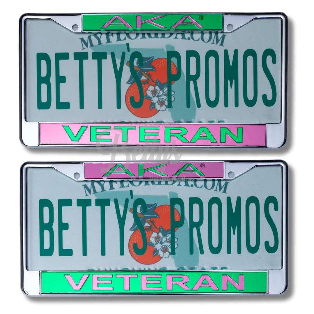 Alpha Kappa Alpha AKA Veteran Metal Acrylic Mirror Laser Engraved Auto Tag Frame-Betty's Promos Plus Greek Paraphernalia
