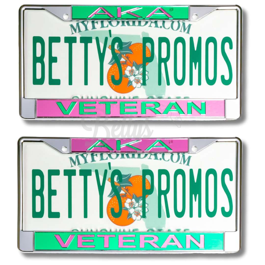 Alpha Kappa Alpha AKA Veteran Metal Acrylic Mirror Laser Engraved Auto Tag Frame-Betty's Promos Plus Greek Paraphernalia