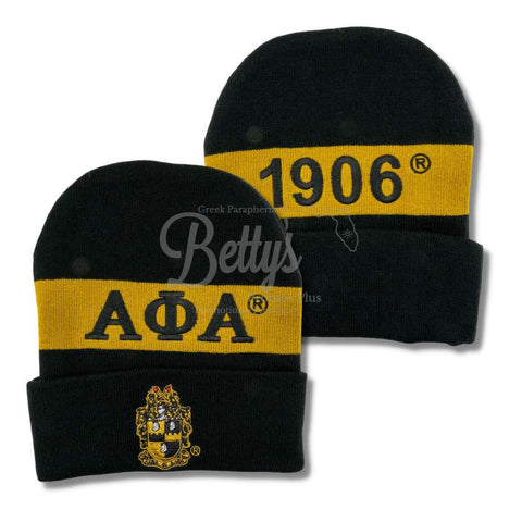 Alpha Phi Alpha ΑΦΑ 1906 Embroidered Shield Knit Crest BeanieBlack-Betty's Promos Plus Greek Paraphernalia