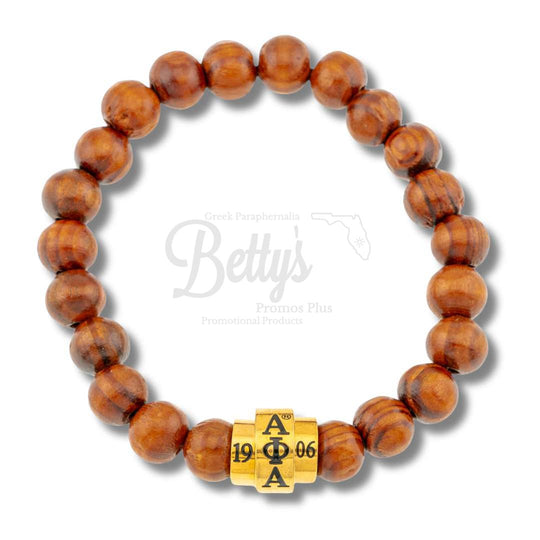 Alpha Phi Alpha ΑΦΑ 1906 Natural Wood Beaded BraceletBrown-Betty's Promos Plus Greek Paraphernalia