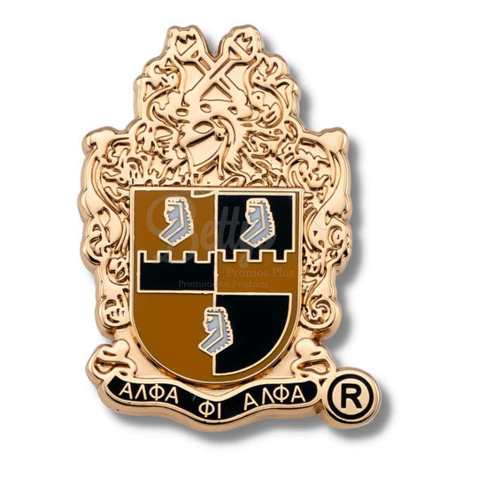 Alpha Phi Alpha ΑΦΑ 3D Color Shield Greek Fraternity Lapel PinGold-Betty's Promos Plus Greek Paraphernalia