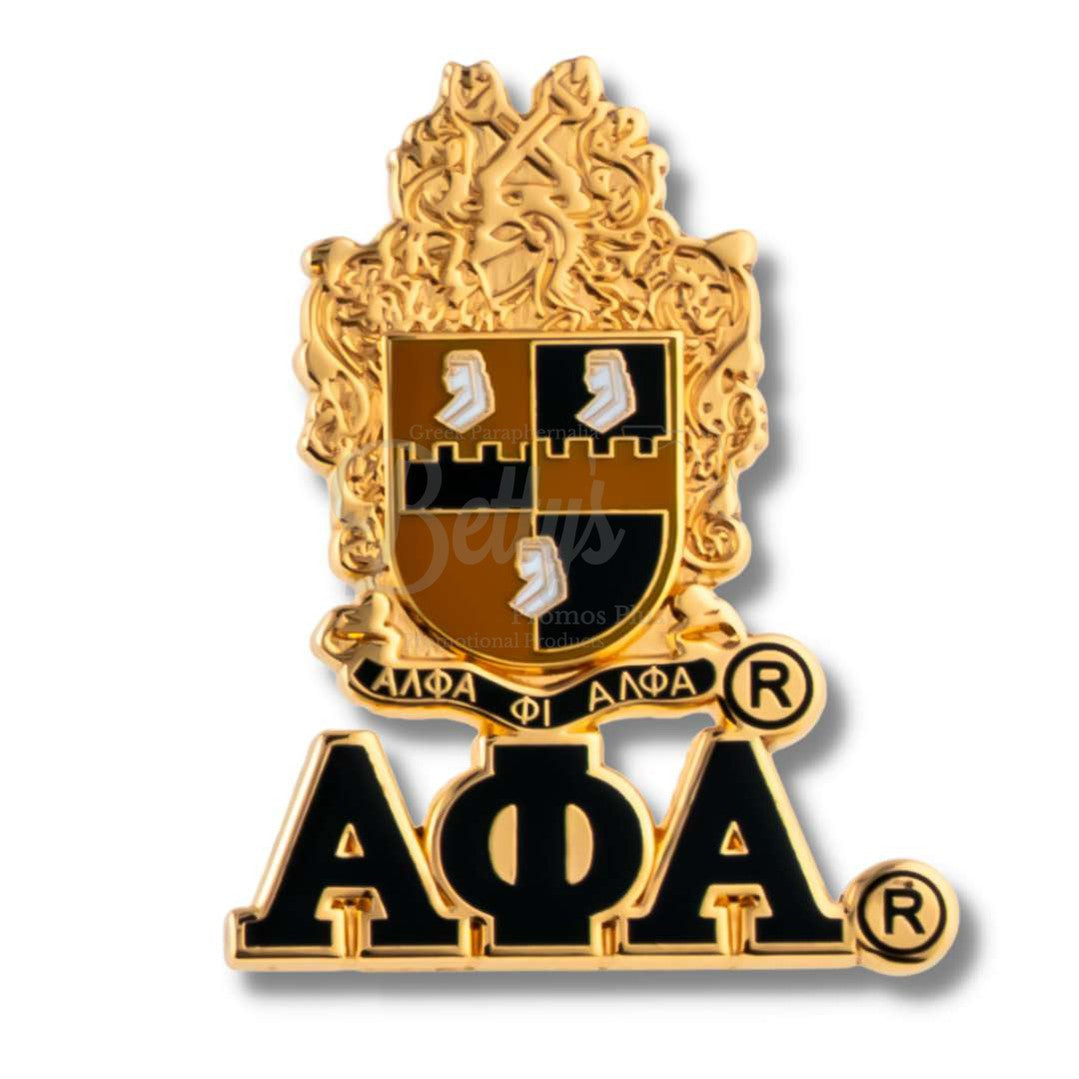 Alpha Phi Alpha ΑΦΑ 3D Color Shield with Letters Greek Fraternity Lapel PinGold-Betty's Promos Plus Greek Paraphernalia