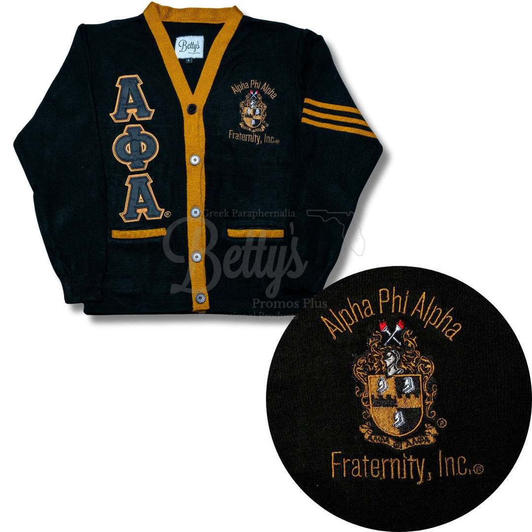Alpha Phi Alpha ΑΦΑ Cardigan Sweater with Double Stitched Twill Embroidered Letters & ΑΦΑ Shield-Betty's Promos Plus Greek Paraphernalia