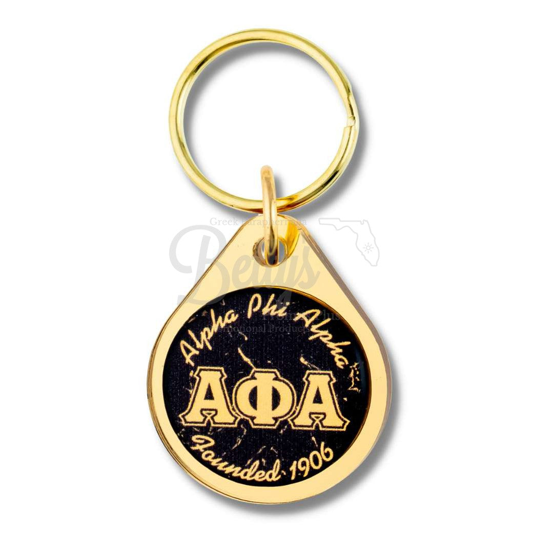 Alpha Phi Alpha ΑΦΑ Circular Acrylic Keychain with Shield or Greek LettersGold-ΑΦΑ Letters-Betty's Promos Plus Greek Paraphernalia