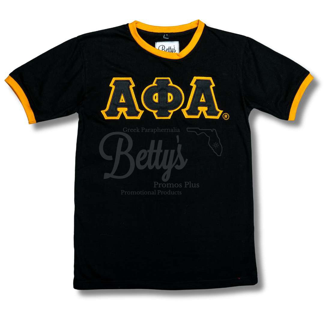 Alpha Phi Alpha ΑΦΑ Double Stitched Embroidered Ringer T-ShirtBlack-Small-Betty's Promos Plus Greek Paraphernalia