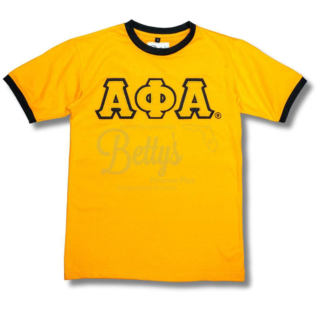 Alpha Phi Alpha ΑΦΑ Double Stitched Embroidered Ringer T-ShirtGold-Small-Betty's Promos Plus Greek Paraphernalia