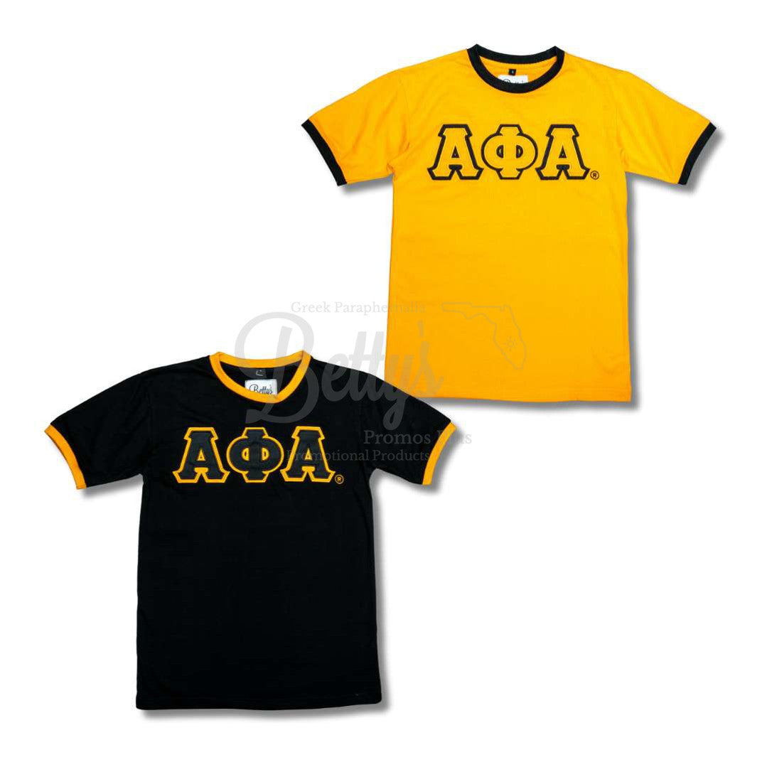 Alpha Phi Alpha ΑΦΑ Double Stitched Embroidered Ringer T-Shirt-Betty's Promos Plus Greek Paraphernalia