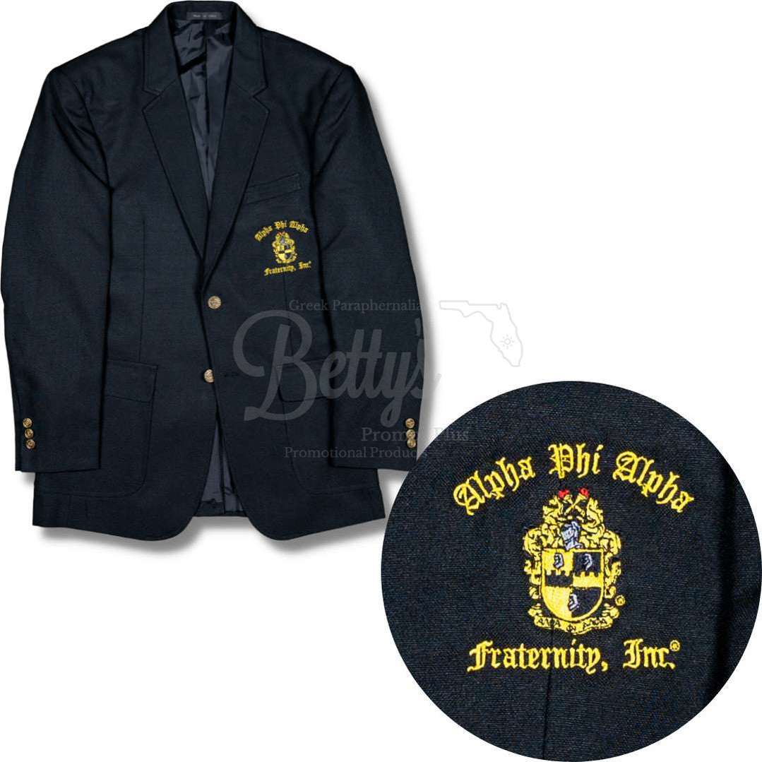 Alpha Phi Alpha ΑΦΑ Embroidered Shield Crest Blazer Sport CoatBlack-Regular-36-Betty's Promos Plus Greek Paraphernalia