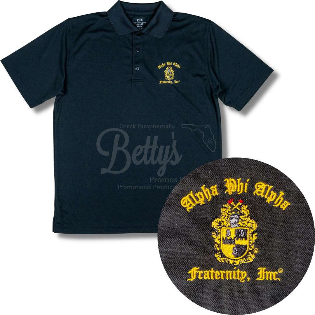 Alpha Phi Alpha ΑΦΑ Embroidered Shield Polo Golf ShirtDry Fit-Black-Small-Betty's Promos Plus Greek Paraphernalia