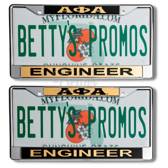 Alpha Phi Alpha ΑΦΑ Engineer Metal Acrylic Mirror Laser Engraved Auto Tag Frame-Betty's Promos Plus Greek Paraphernalia