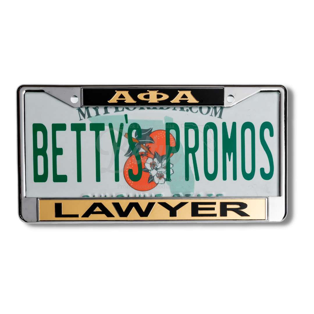 Alpha Phi Alpha ΑΦΑ Lawyer Metal Acrylic Mirror Laser Engraved Auto Tag FrameBlack Top-Gold Bottom-Betty's Promos Plus Greek Paraphernalia