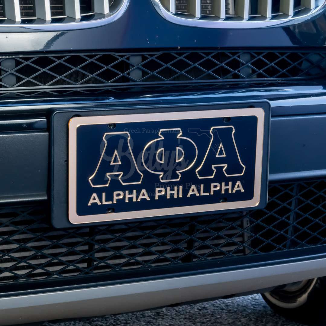 Alpha Phi Alpha ΑΦΑ Letters with Alpha Phi Alpha Acrylic Laser Engraved Auto Tag Car License Plate-Betty's Promos Plus Greek Paraphernalia