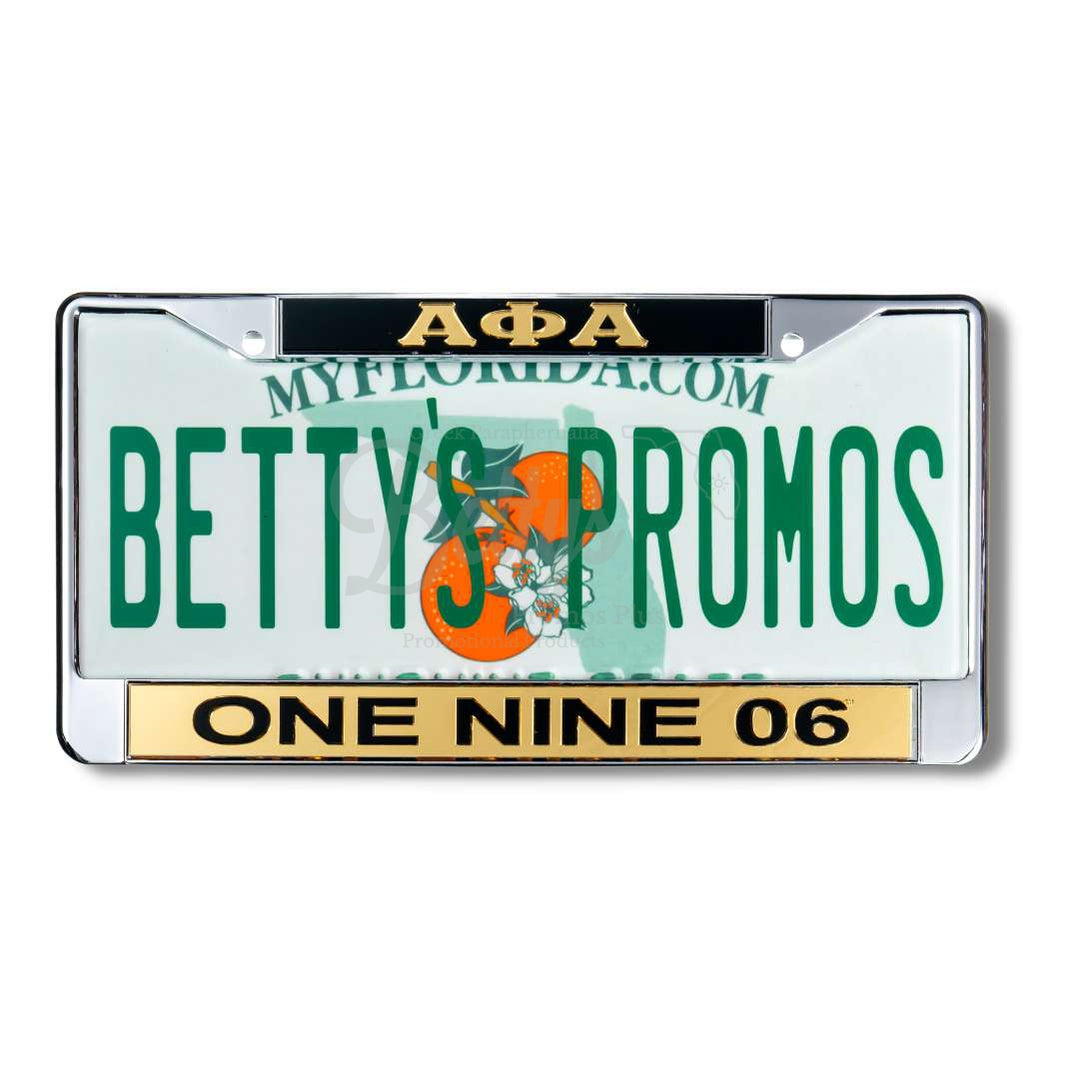 Alpha Phi Alpha ΑΦΑ One Nine 06 Chrome Laser Engraved Mirrored Acrylic Auto Tag License Plate FrameGold Bottom-Betty's Promos Plus Greek Paraphernalia