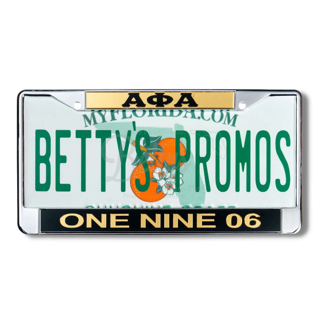 Alpha Phi Alpha ΑΦΑ One Nine 06 Chrome Laser Engraved Mirrored Acrylic Auto Tag License Plate FrameBlack Bottom-Betty's Promos Plus Greek Paraphernalia