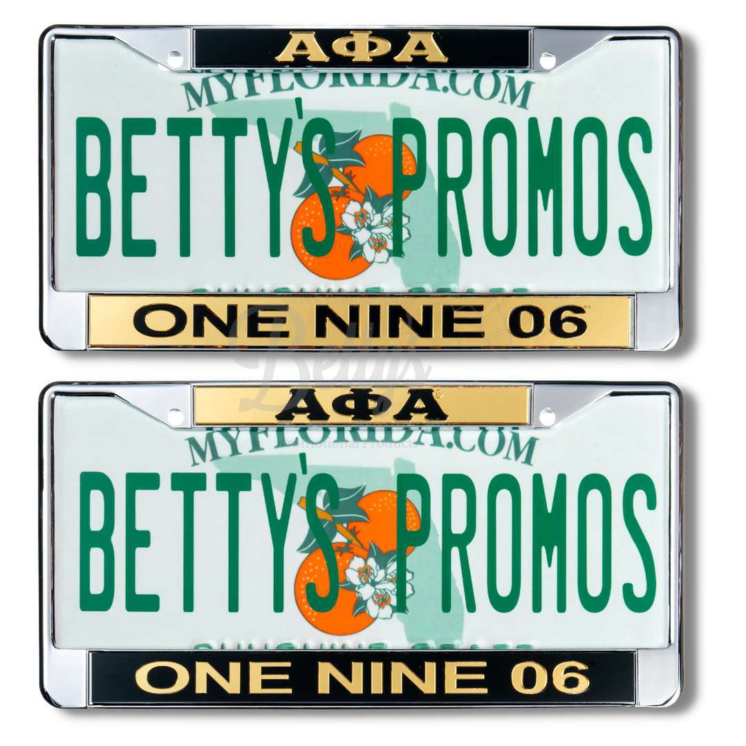 Alpha Phi Alpha ΑΦΑ One Nine 06 Chrome Laser Engraved Mirrored Acrylic Auto Tag License Plate Frame-Betty's Promos Plus Greek Paraphernalia