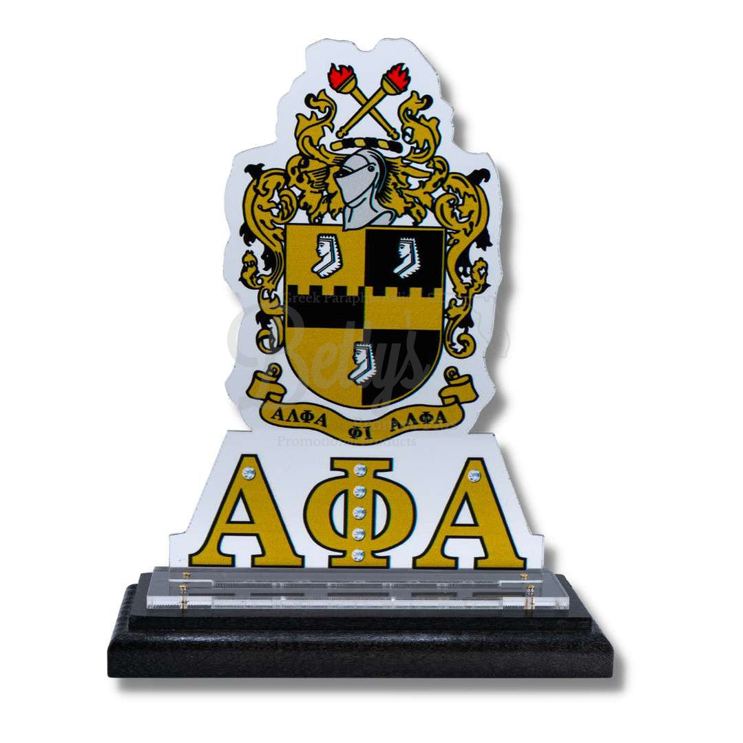 Alpha Phi Alpha ΑΦΑ Shield Desk Ornament PlaqueBlack Base-Betty's Promos Plus Greek Paraphernalia