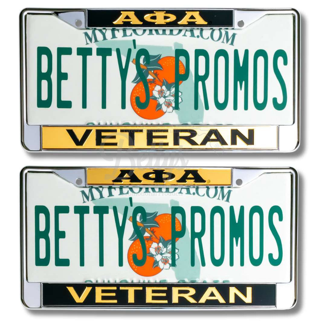 Alpha Phi Alpha ΑΦΑ Veteran Chrome Laser Engraved Mirrored Acrylic Auto Tag License Plate Frame-Betty's Promos Plus Greek Paraphernalia