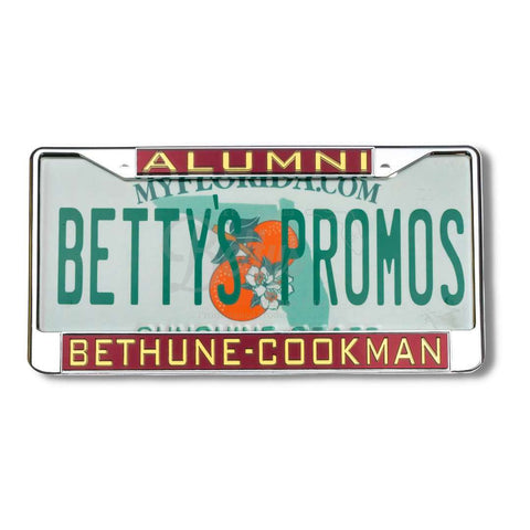 Bethune-Cookman University Alumni Chrome Laser Engraved Mirrored Acrylic Auto Tag License Plate FrameMaroon Top-Maroon Bottom-Betty's Promos Plus Greek Paraphernalia