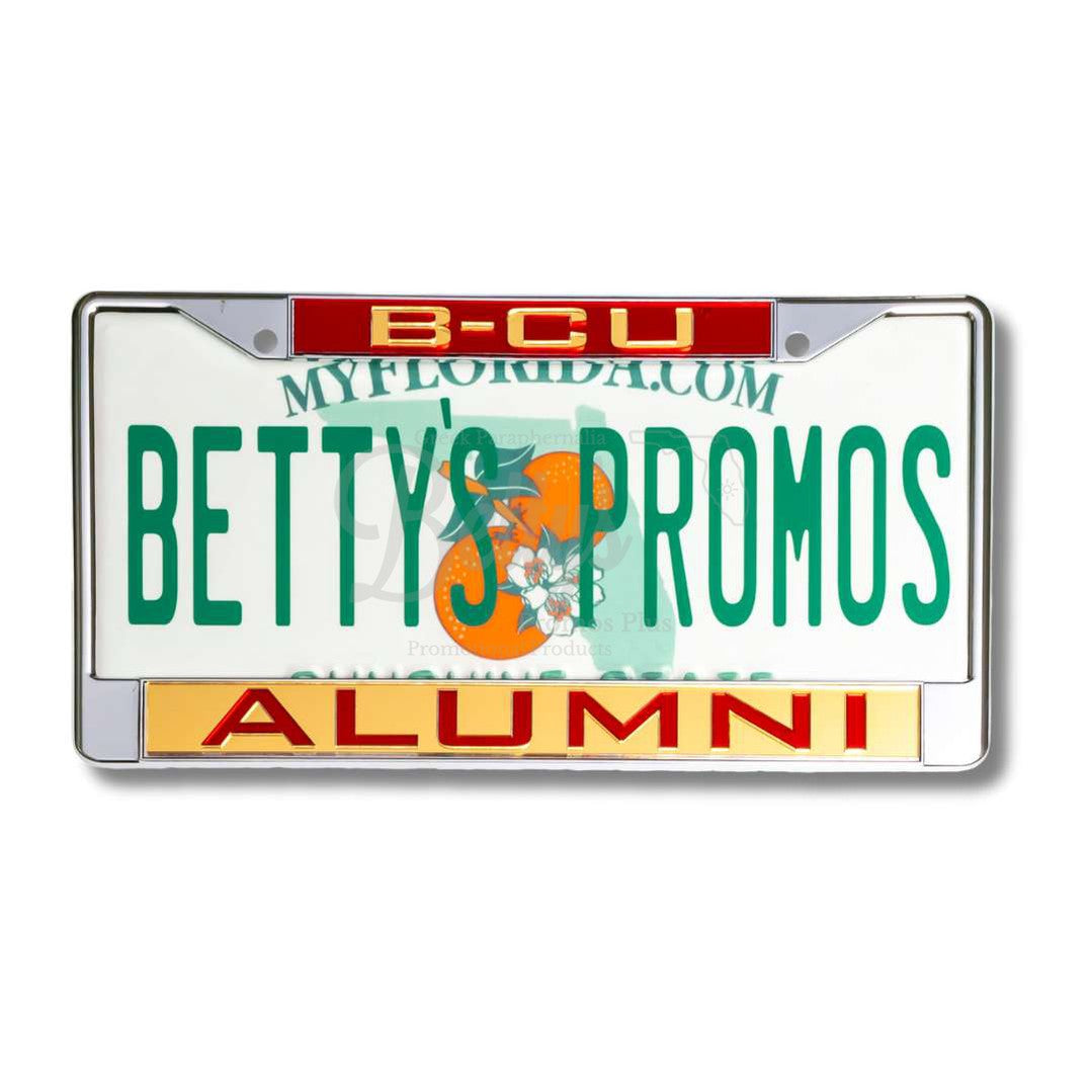 Bethune-Cookman University B-CU Alumni Chrome Laser Engraved Mirrored Acrylic Auto Tag License Plate FrameMaroon Top-Gold Bottom-Betty's Promos Plus Greek Paraphernalia