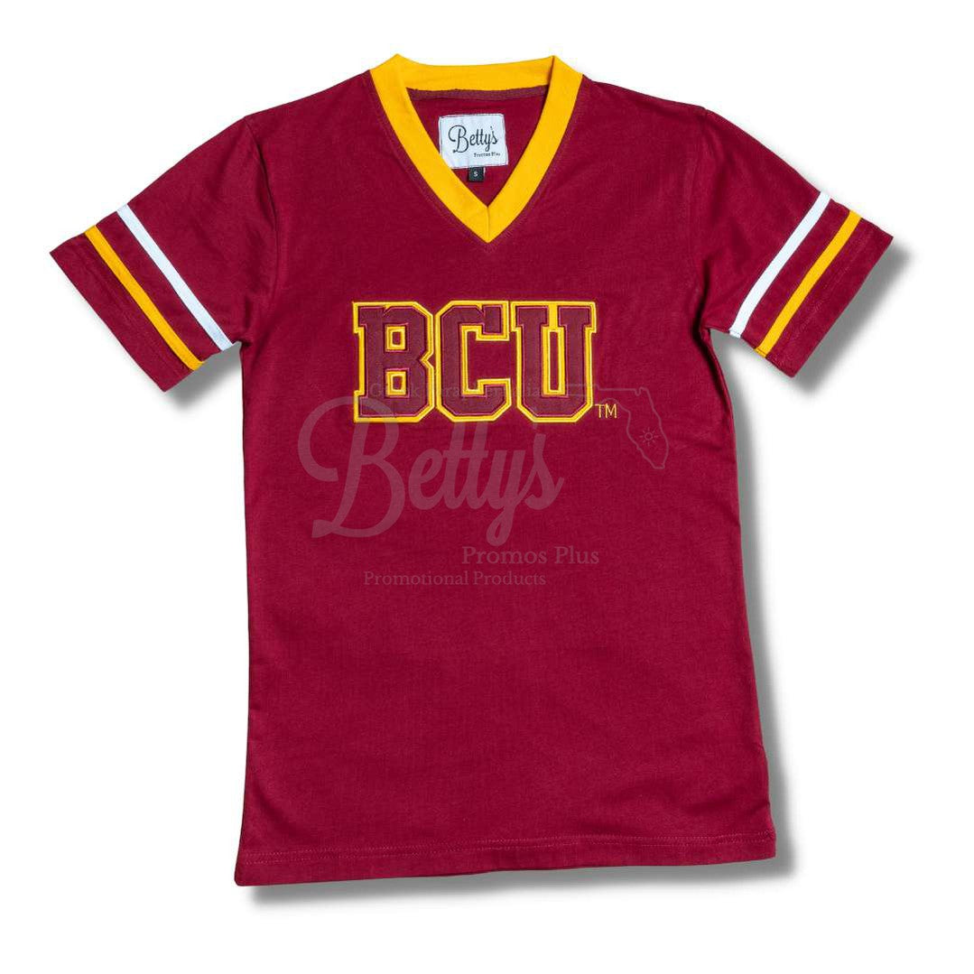 Bethune-Cookman University B-CU Double Stitched Appliqué Embroidered Jersey T-ShirtMaroon-Small-Betty's Promos Plus Greek Paraphernalia