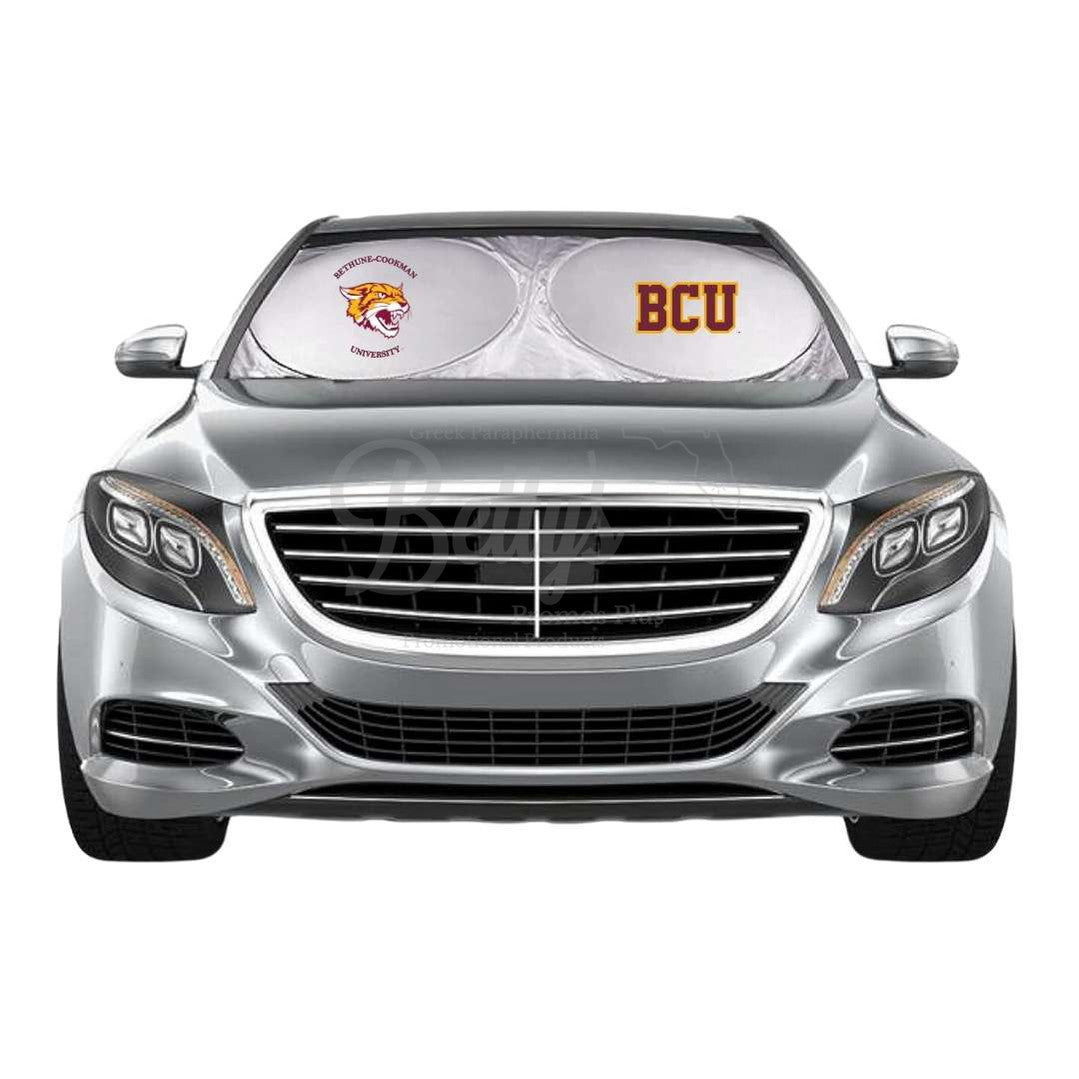 Bethune-Cookman University B-CU Wildcat Collapsible Car Sun Shade with PouchMaroon-Betty's Promos Plus Greek Paraphernalia