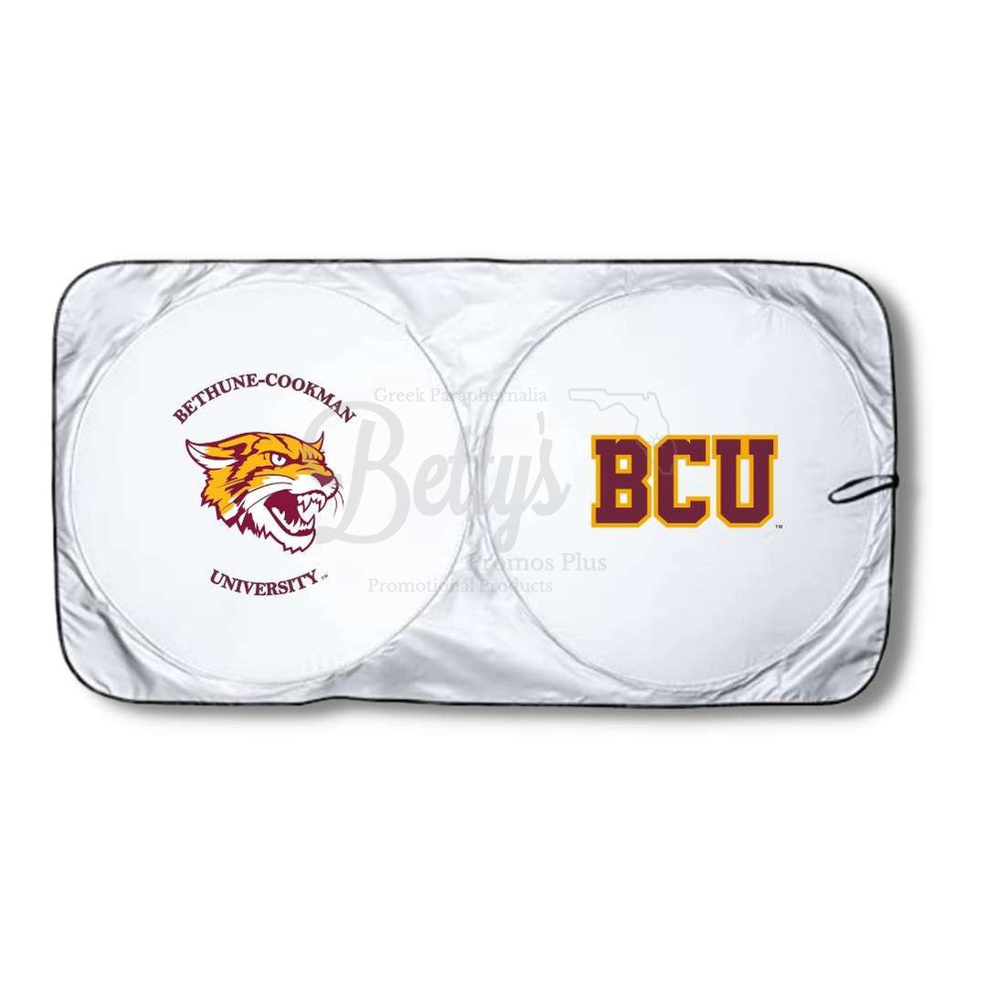 Bethune-Cookman University B-CU Wildcat Collapsible Car Sun Shade with PouchMaroon-Betty's Promos Plus Greek Paraphernalia