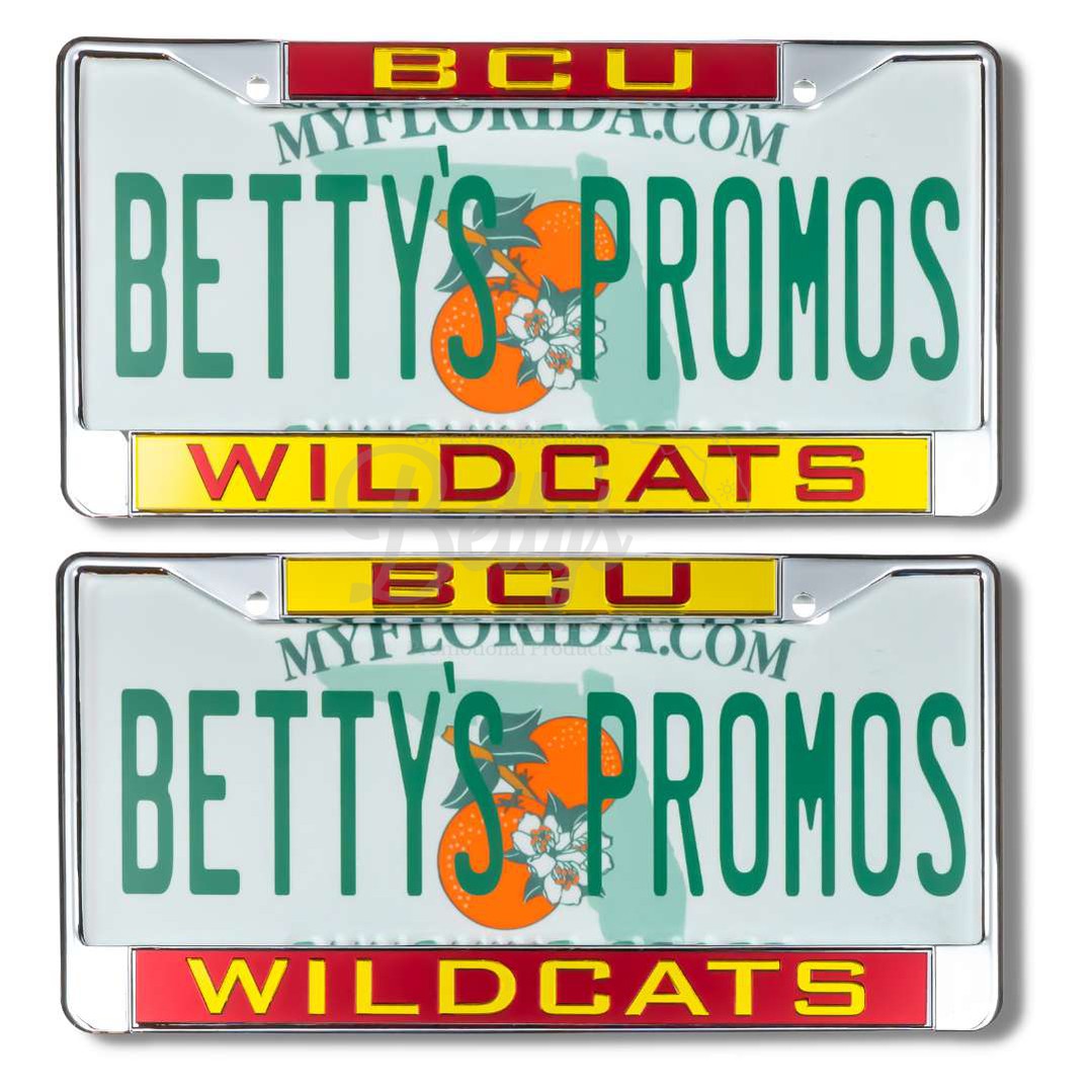 Bethune-Cookman University B-CU Wildcats Laser Engraved Auto Tag Frame-Betty's Promos Plus Greek Paraphernalia