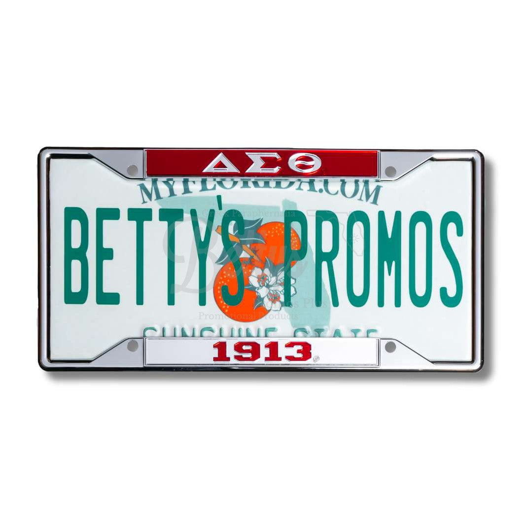 Delta Sigma Theta ΔΣΘ 1913 Chrome Laser Engraved Mirrored Acrylic Auto Tag License Plate FrameSilver Bottom-Betty's Promos Plus Greek Paraphernalia