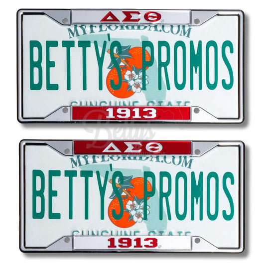 Delta Sigma Theta ΔΣΘ 1913 Chrome Laser Engraved Mirrored Acrylic Auto Tag License Plate Frame-Betty's Promos Plus Greek Paraphernalia