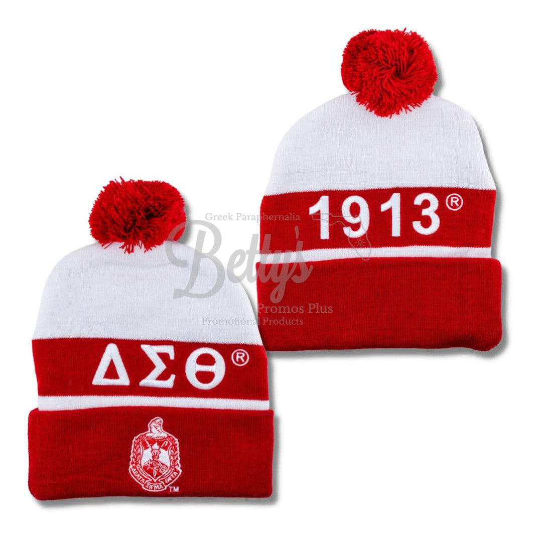 Delta Sigma Theta ΔΣΘ 1913 Embroidered Shield Knit Crest BeanieRed-Betty's Promos Plus Greek Paraphernalia