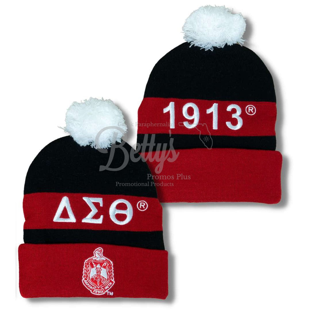 Delta Sigma Theta ΔΣΘ 1913 Embroidered Shield Knit Crest BeanieBlack-Betty's Promos Plus Greek Paraphernalia