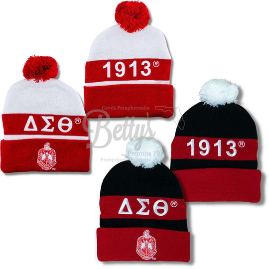 Delta Sigma Theta ΔΣΘ 1913 Embroidered Shield Knit Crest Beanie-Betty's Promos Plus Greek Paraphernalia