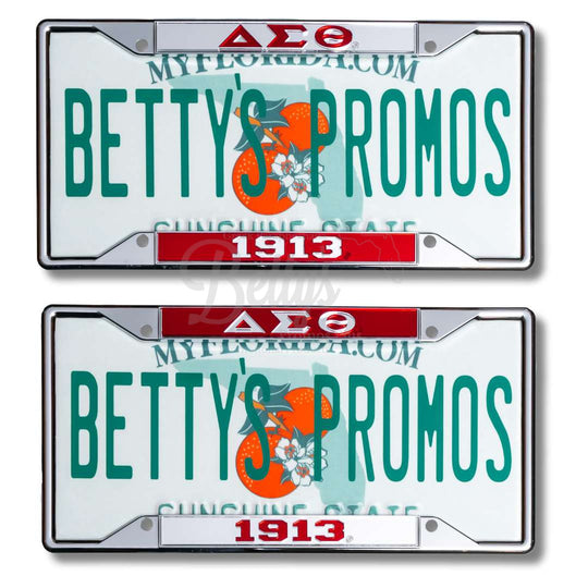 Delta Sigma Theta ΔΣΘ 1913 Metal Acrylic Mirror Laser Engraved Auto Tag Frame-Betty's Promos Plus Greek Paraphernalia