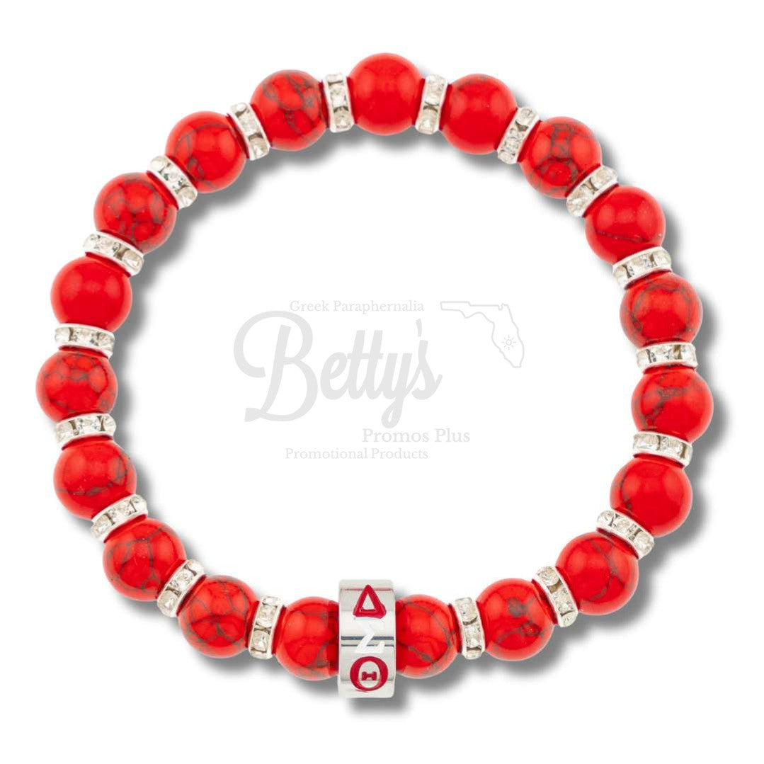 Delta Sigma Theta ΔΣΘ 1913 Red Marbled Beaded Bracelet with Rhinestone SpacersRed-Betty's Promos Plus Greek Paraphernalia