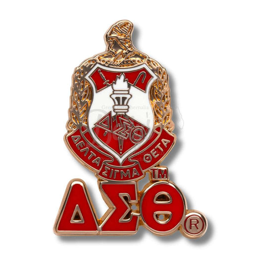 Delta Sigma Theta ΔΣΘ 3D Color Shield with Letters Greek Sorority Lapel PinGold-Betty's Promos Plus Greek Paraphernalia